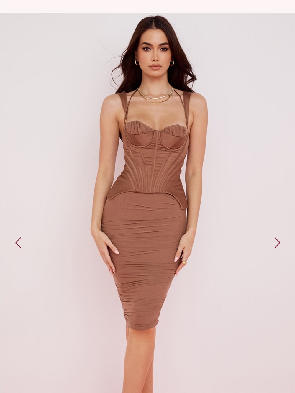 House of CB Sculpted Corset Midi Dress in Taupe